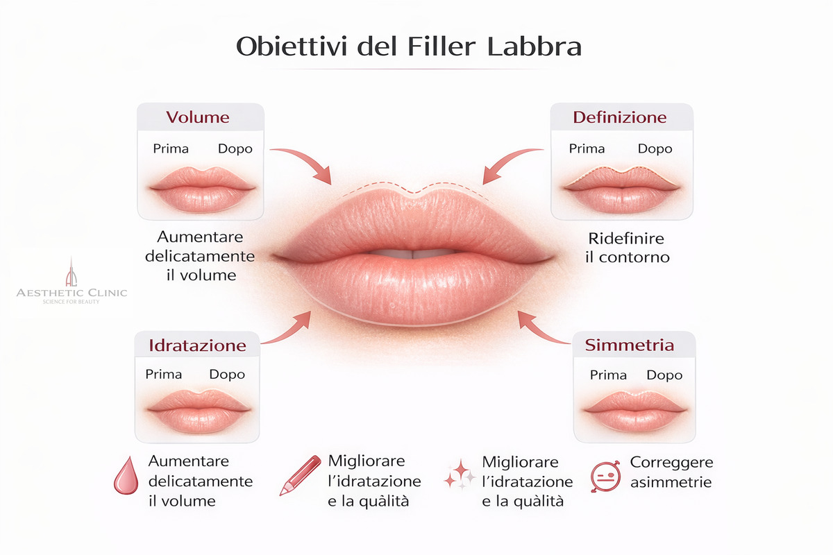 filler labbra obiettivi volume definizione idratazione simmetria risultato naturale