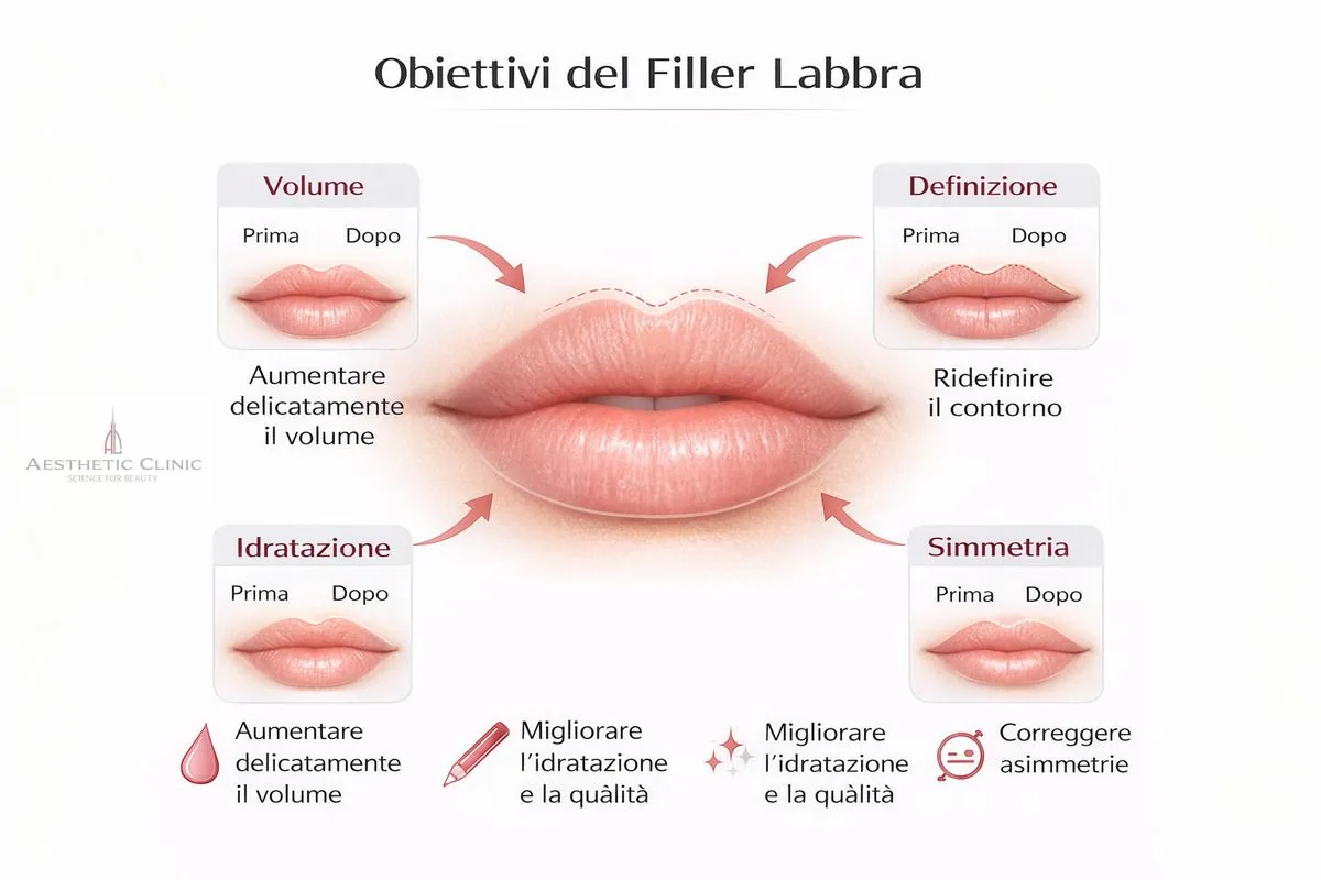 filler labbra obiettivi volume definizione idratazione simmetria risultato naturale