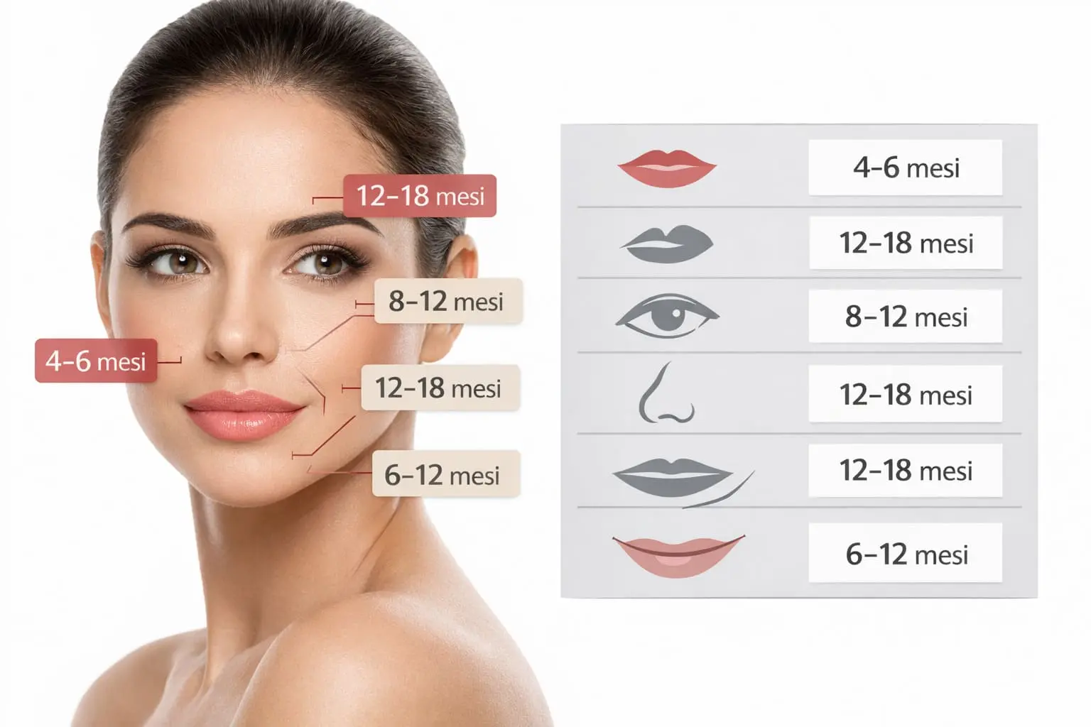 Durata filler viso zona per zona: labbra, zigomi, naso, mandibola