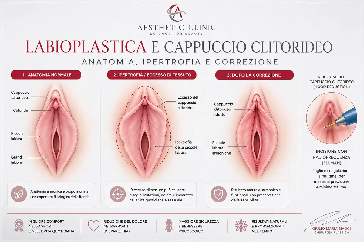 riduzione del cappuccio clitorideo associata a labioplastica e hood reduction