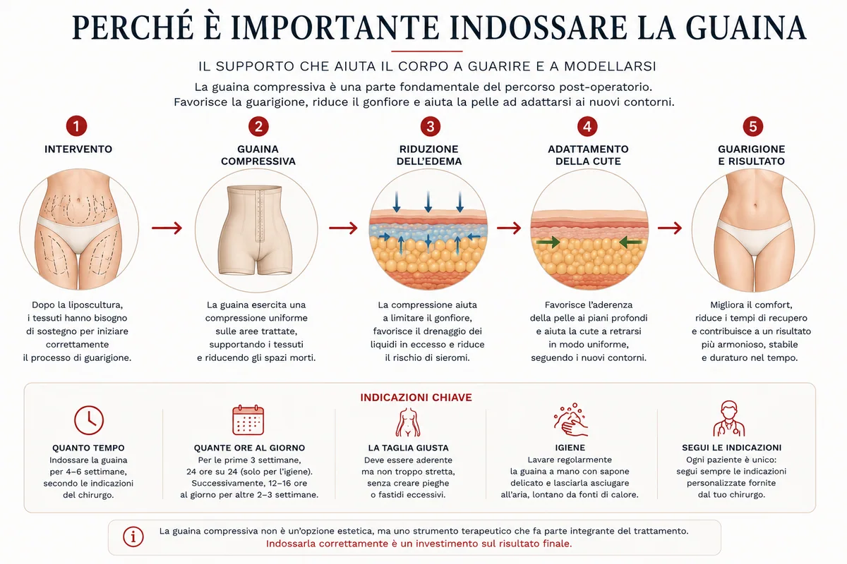 Ruolo della guaina compressiva dopo la liposcultura nel contenimento dell'edema e nell'adattamento della cute ai nuovi volumi.