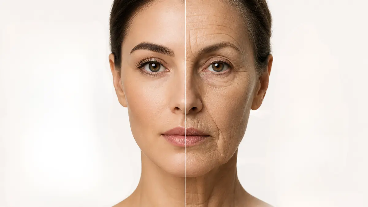 ringiovanimento del viso naturale confronto tra viso giovane e viso invecchiato con perdita di volume e cedimento dei tessuti